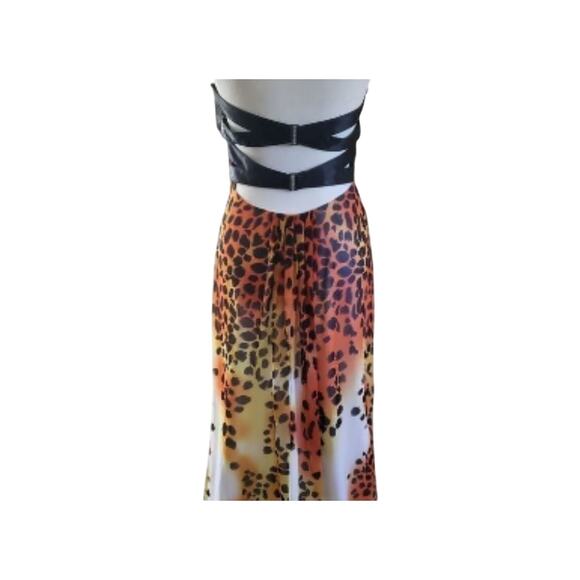 Cache Black, White, Orange Animal Print Strapless Maxi Dress 4 - Picture 2 of 10